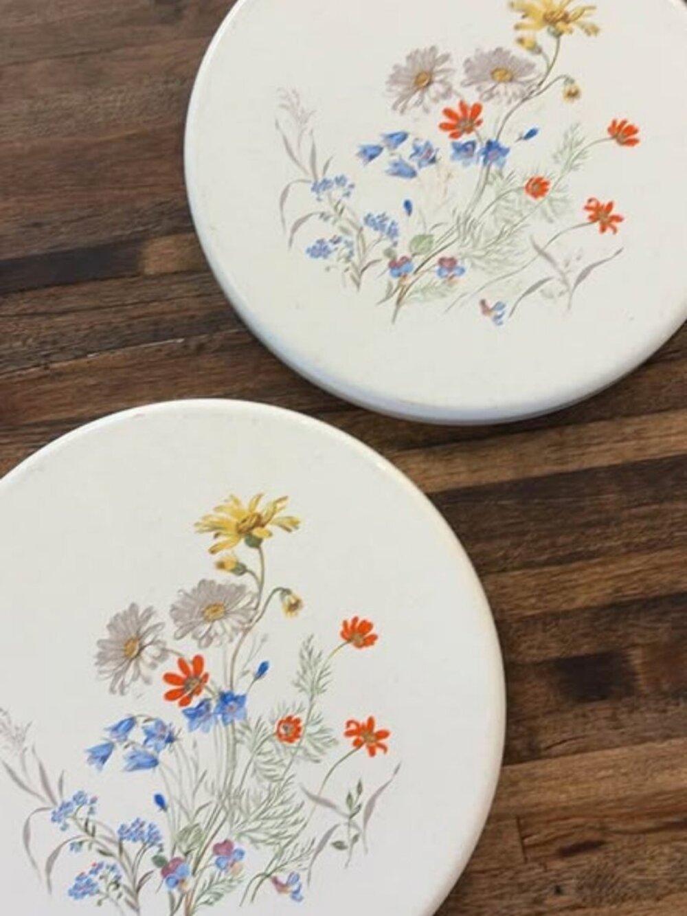 Pair of vintage Reston Lloyd Enamel Stove Burner Covers - cottage decor
